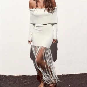 FRINGED STRETCH KNIT DRESS